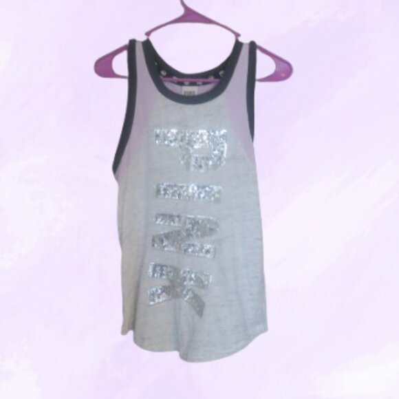 PINK Victoria's Secret sleeveless heavily sequined tank top "PINK" on front XS - Picture 1 of 9